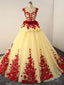 Light Yellow Tulle Ball Gowns Beaded and Flowers Sweet 16 Gowns, Light Yellow Quinceanera Dresses