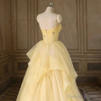 Light Yellow Tulle Long Prom Dress Yellow Tulle Prom Dress shops