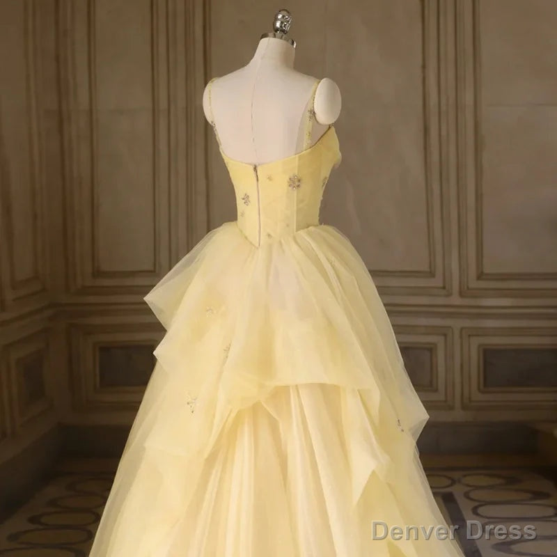 Light Yellow Tulle Long Prom Dress Yellow Tulle Prom Dress shops