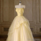Light Yellow Tulle Long Party Dress Yellow Tulle Prom Dress prom dresses shops