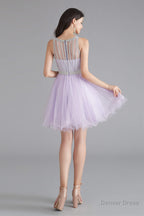 A Line Tulle Sleeveless Beading Homecoming Dresses
