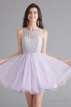 A-Line Tulle Sleeveless Beading Homecoming Dresses