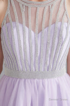A Line Tulle Sleeveless Beading Homecoming Dresses