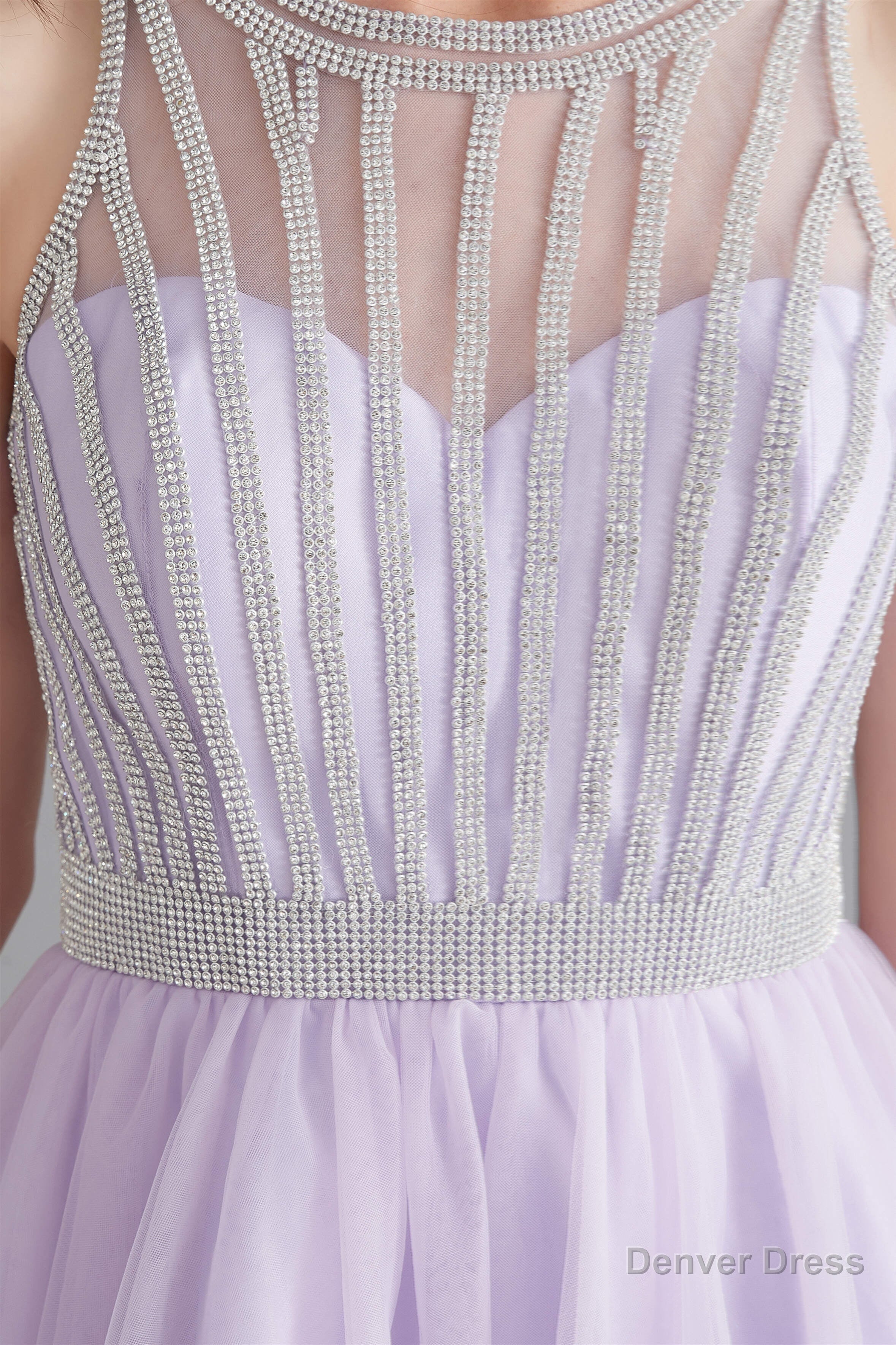 A Line Tulle Sleeveless Beading Homecoming Dresses