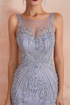 Lilac Fitted Mermaid V Neck Long Prom Dresses