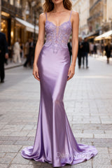 Lilac Floral Classy Mermaid Corset Long Prom Dress