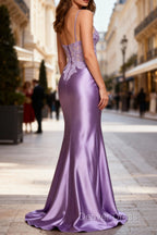 Lilac Floral Elegant Mermaid Corset Long Prom Dresses