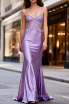 Lilac Floral Elegant Mermaid Corset Long Prom Dresses