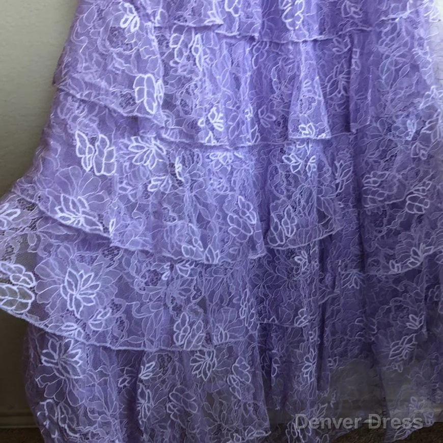 Lilac Lace Long prom dress Evening Gown Party Dress