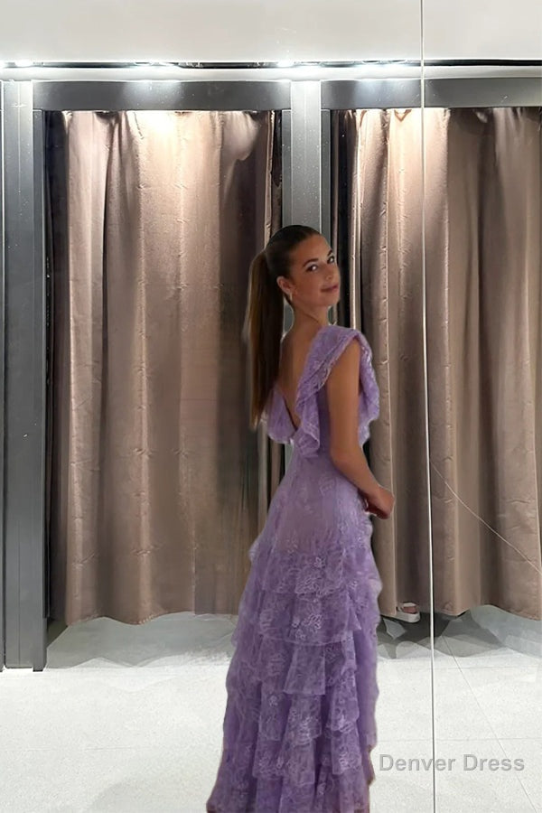 Purple Lace Long Prom Dress Backless Prom Dress Stunning Maxi Dresses