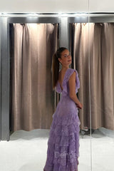 Lilac Lace Long Prom Dress Evening Gown Party Dress