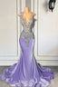 Lilac Mermaid Prom Dress With Scoop Neckline Sleeveless And Crystal Beadings
