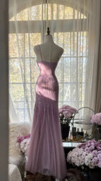 Lilac Mermaid Spaghetti Strap Beaded Chiffon Long Prom Dress Graduation Prom Dresses