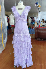 Violetti pitsi pitkä prom -mekko on selkälihaton iltapuku upea maxi -mekko