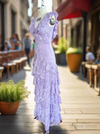 Purple Lace Long Prom Dress Backless Prom Dress Stunning Maxi Dresses