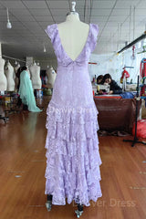 Lilac prom kjole lang aften kjole blonder fest kjole