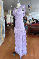 पर्पल लेस लॉन्ग प्रोम ड्रेस बैकलेस इवनिंग ड्रेस स्टनिंग मैक्सी ड्रेस