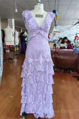 Фіолетова мережива довгі випускні сукні без спинки вечірня сукня приголомшлива сукня максі