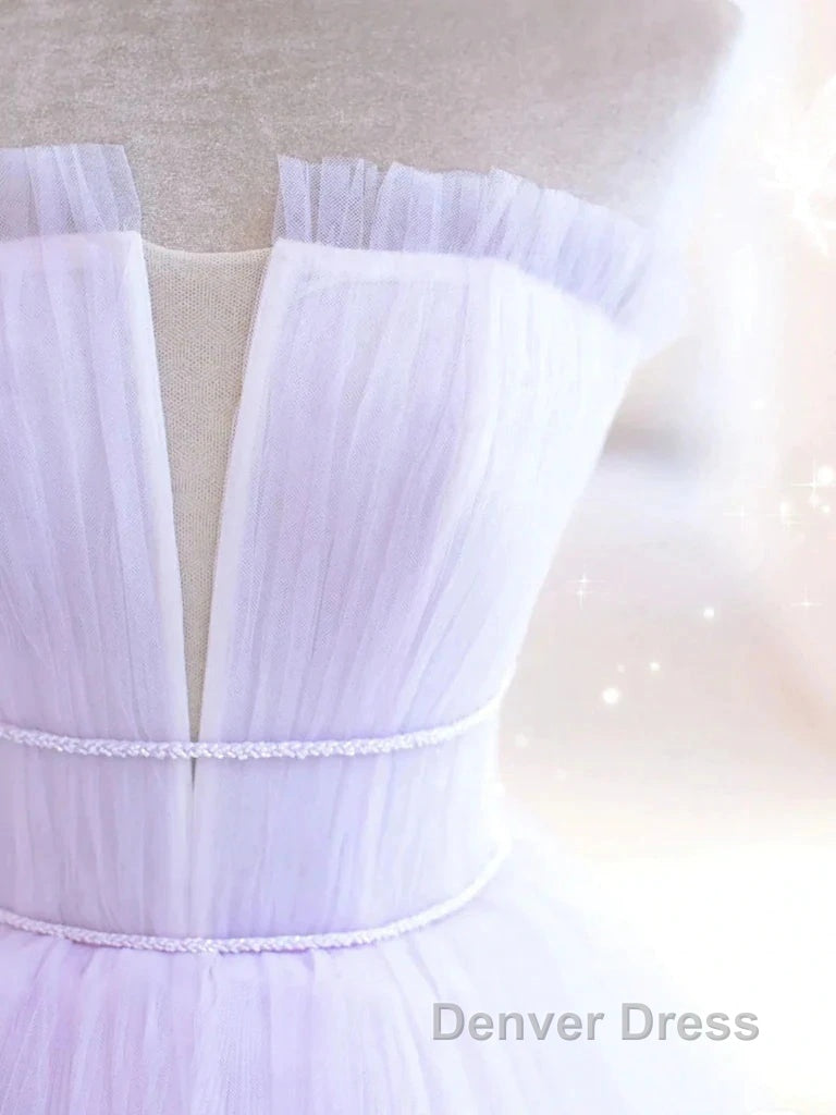 Lilac Purple Strapless Tulle Sheer A Line Prom Dresses Secondary image