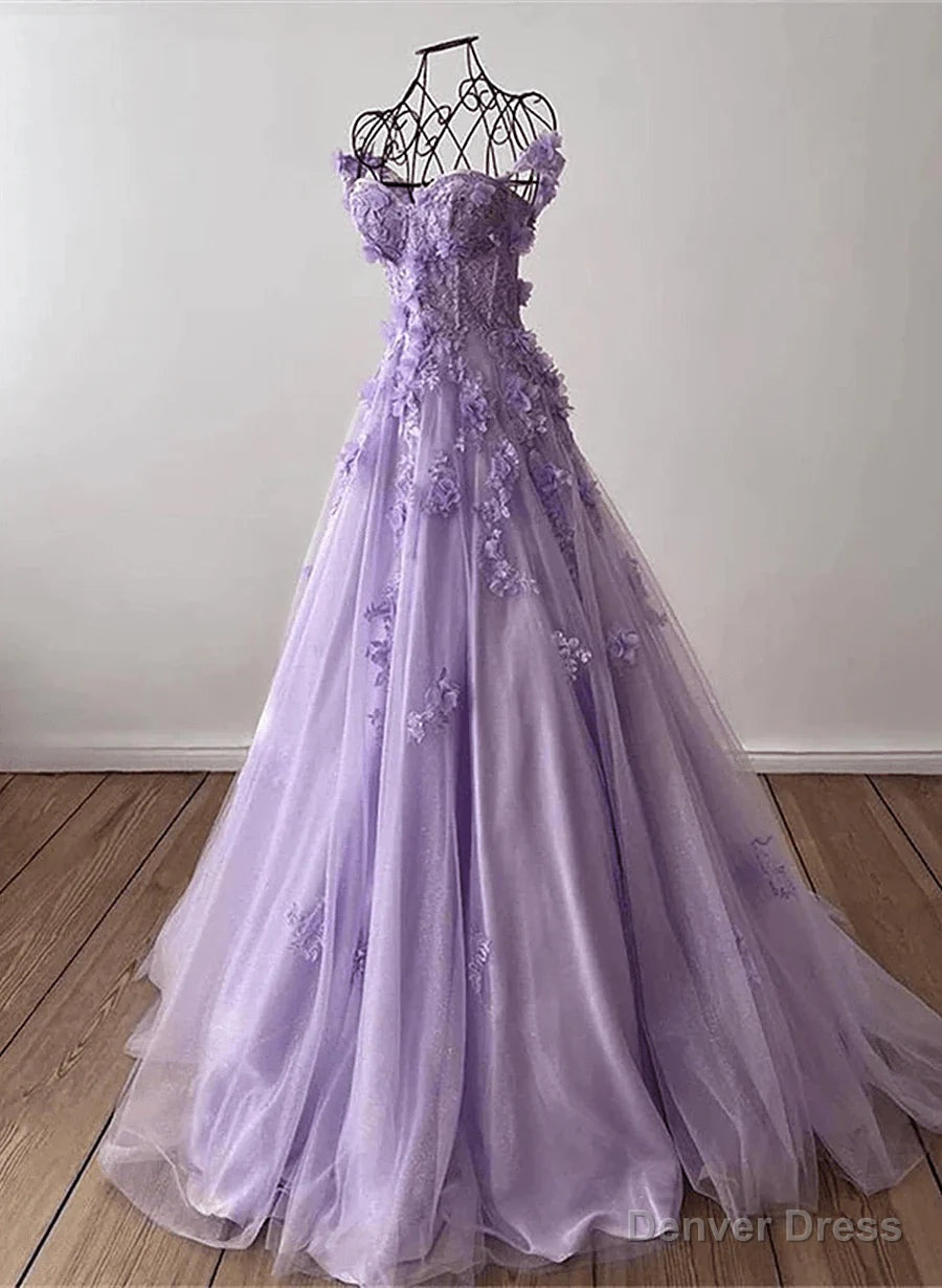 Lilac Sweetheart 3D Flowers Lace Applique Prom Dress Tulle Prom Dress shops Main image