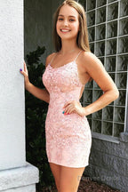 Lilac Tight Short Prom Dresses with Appliques
