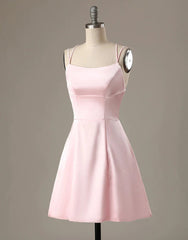 Cute Short Pink Evening Dress With Pocket Short Pink Formal Graduation Cocktail Dress, Pink Cocktail Dress