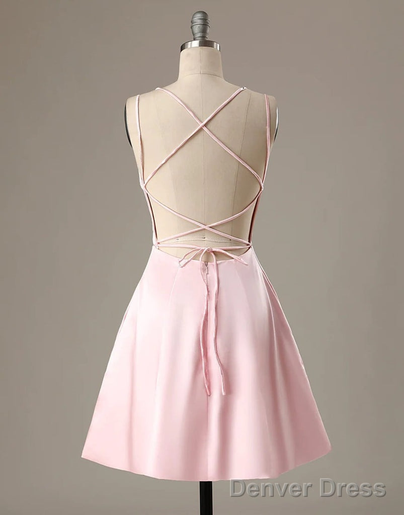 Cute Short Pink Evening Dress With Pocket Short Pink Formal Graduation Cocktail Dress, Pink Cocktail Dress