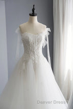 A Line Tulle Lace Long Prom Dress
