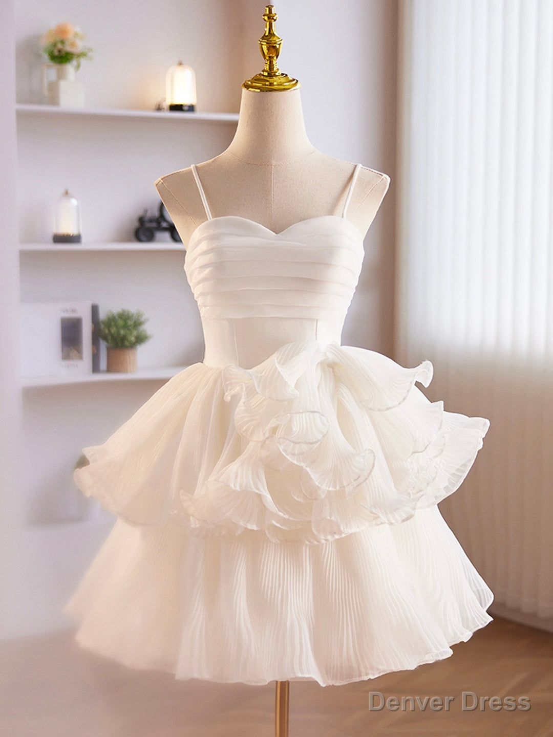 White Tulle Sweetheart Short Prom Dress, White Tulle Straps Party Dress Main image