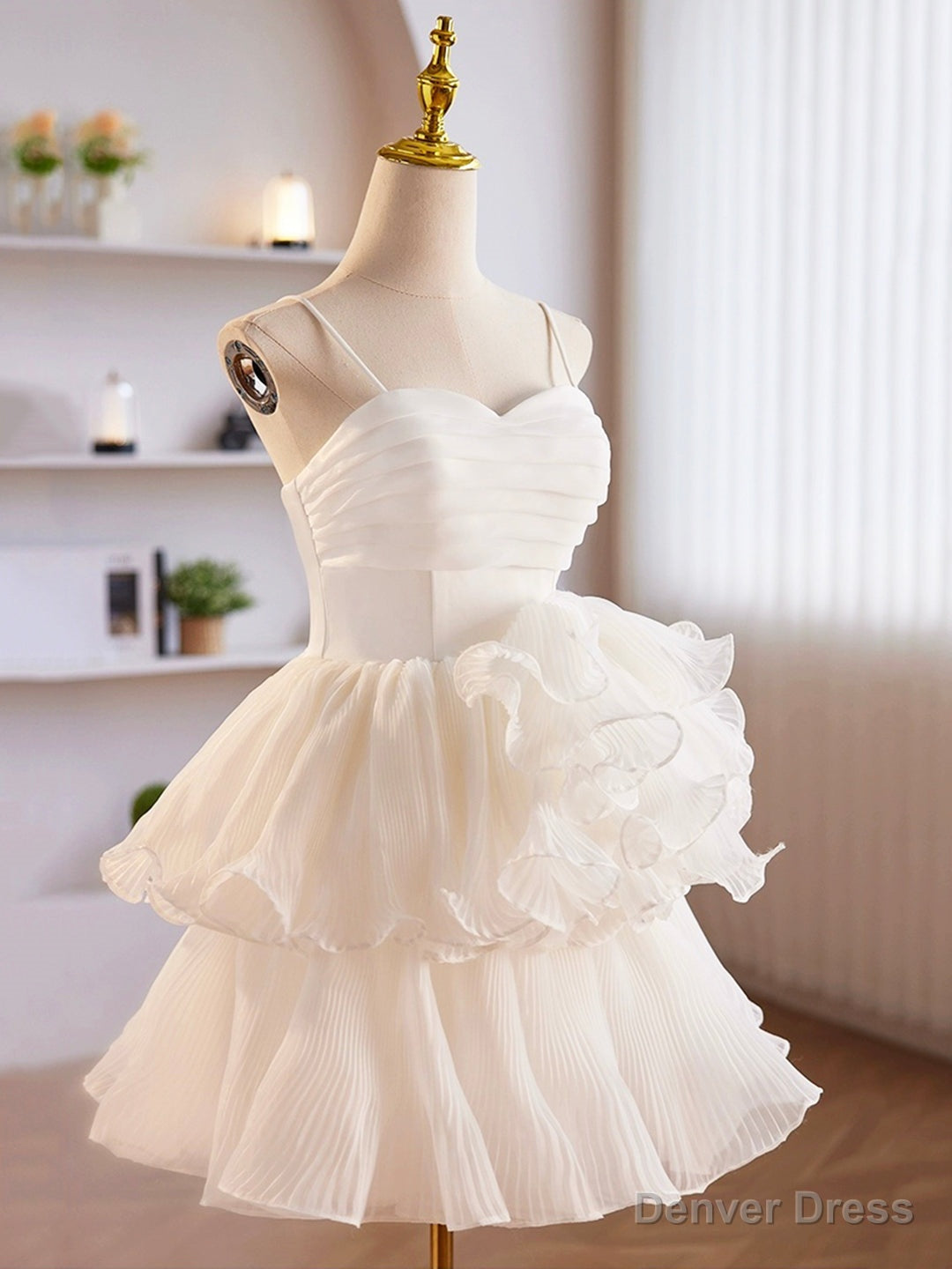 White Tulle Sweetheart Short Prom Dress, White Tulle Straps Prom Dresses Secondary image