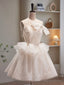 Champagne Spaghetti Strap Tulle Short Prom Dress, Cute A-Line Homecoming Dress