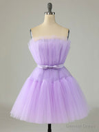 Purple Strapless Tulle Knee Length Party Dress, A-Line Homecoming Dress