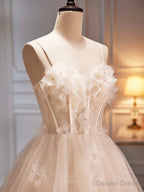 Champagne Spaghetti Strap Party Dress, Cute A-Line Evening Dress Homecoming Dress
