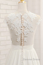 Long A-line Appliques Lace Chiffon Wedding Dresses with Slit