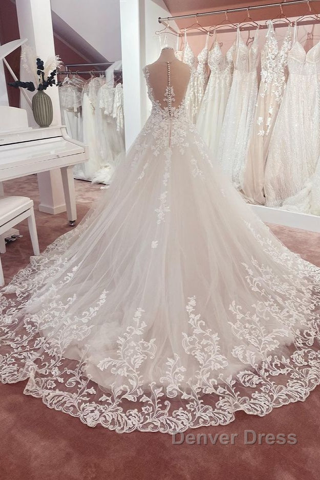 Long A-Line Appliques Lace Sweetheart Tulle Wedding Dresses Secondary image
