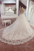 Long A-Line Appliques Lace Sweetheart Tulle Wedding Dresses