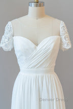 Long A-line Chiffon Backless Wedding Dresses with Sleeves