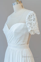 Long A-line Chiffon Backless Wedding Dresses with Sleeves