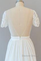 Long A-line Chiffon Backless Wedding Dresses with Sleeves