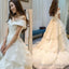Long A-Line Off Shoulder Glamorous Floor-Length Princess Lace Ruffles Wedding Dresses,