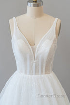 Long A Line Open Back Sequins Tulle Backless Wedding Dresses