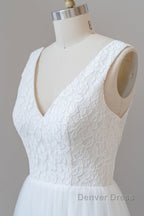 Long A-line Straps V-neck Chiffon Open Back Wedding Dresses