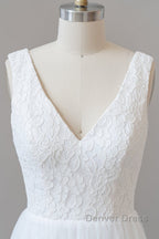 Long A Line Straps V Neck Chiffon Open Back Wedding Dresses