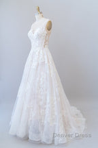 Long A Line Sweetheart Appliques Lace Tulle Wedding Dresses
