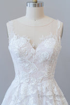 Long A Line Sweetheart Appliques Lace Tulle Wedding Dresses