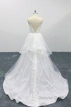 Long A-line Sweetheart Appliques Spaghetti Strap Tulle Wedding Dresses