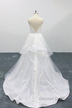 Long A Line Sweetheart Appliques Spaghetti Strap Tulle Wedding Dresses