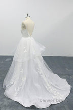 Long A Line Sweetheart Appliques Spaghetti Strap Tulle Wedding Dresses