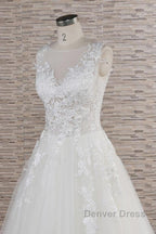 Long A-line Sweetheart Applqiues Lace Tulle Wedding Dresses