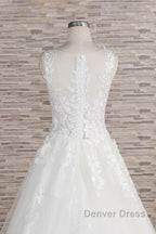 Long A-line Sweetheart Applqiues Lace Tulle Wedding Dresses
